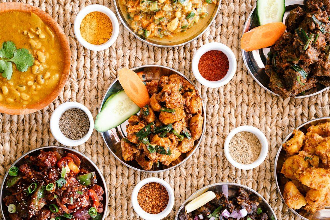 A table full of shared dishes
